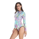 2019 summer long-sleeved one-piece swimsuit female sports indoor swimsuit 3D printing explosions fish scales