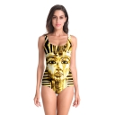 2019 Egyptian Tomb Pharaoh Digital Print Beach Conservative One-piece Swimsuit