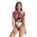 2019 Halloween night explosion party performance party party tissue print one-piece triangle swimsuit