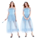 2019 new blue princess dress costume sweet queen dress princess costume role playing princess game uniform