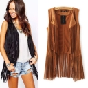 Europe and the United States explosion models fringed coat female deer fur cashmere buttonless long vest vest coat