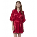 Explosive model silk cardigan nightgown solid color bridal dressing gown nightgown bridesmaid dress bathrobe short dress