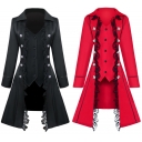 Autumn new style Medieval solid color long-sleeved three-breasted ladies jacket irregular top