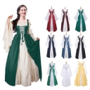 European and American square collar tied waist medieval Renaissance retro dress