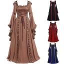 European and American Medieval Retro Hooded Dress with Square Neck and Flare Sleeves Large Swing Dress