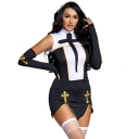 Halloween carnival style open chest nun short skirt, buttocks slim style cross pattern lotus lace skirt