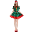 New split green Christmas Christmas costume with golden embellishment Christmas party Christmas Eve dinner playing elf costume