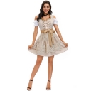 Traditional German National Beer Festival Costume, New Munich Khaki Lace Embroidered Maid Dress