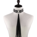Personality Extra Long Tassel Pendant Neck Strap Necklace Necklace Punk Harajuku Double Rivet Point Stud Snap Leather Collar