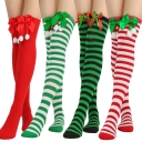 Bow Christmas socks Socks Passing knee socks Women's long European and American holiday Christmas striped socks