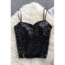 New Sweet Girl Heavy Industry Design Crystal Sequenant Short Strandie Trip Style Top