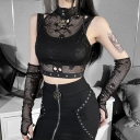 Europe and America dark wind summer new skull net gauze sleeve lace perspective Gothic vest two-piece set