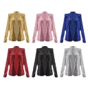 Spring new European and American women's fashion stand-up collar solid color sequin coat short casual all-matching small coat