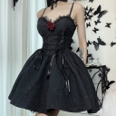 Fall women's new skirt dark wind personality jacquard a swing backless suspender skirt dress