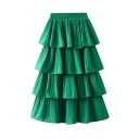 Wooden ear stitching pleated large skirt women's new summer cake skirt