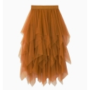 New autumn costume, high waist, thin waist, thin super immortal buds irregular net yarn skirt women