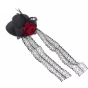 lolita Small Top Hat Goth Rose Lace Retro Hairpin Small hat Comic-Con party Event Hat Accessory