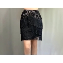 Fashion new everything match socialite temperament elegant heavy industry nail bead sequin fringed skirt A-line skirt