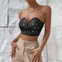 2023 spring and summer new European nightclub street style sequin deep V niche design sense wipe chest