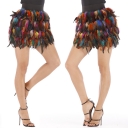 DS performance costume jazz dance European and American luxury peacock feather skirt stage suit irregular half