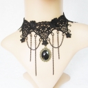 European and American fashion clothing black lace with chain retro crystal necklace