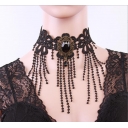 New European and American black tassel retro exaggerated lace neck necklace party