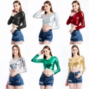 New bright leather patent leather glue stage outfit cross V-neck long sleeve performance clothes