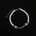 Korean personality pearl chain splicing necklace choker Choker