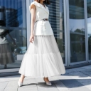 European and American women's long floor-length skirt oversized swing mesh gauze half skirt stitching long skirt A-line high waist shaggy skirt