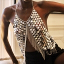 Hot trend accessory Sequin fringe chest chain Sexy backless sweet and spicy halter chest chain Body chain