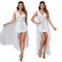 New European and American Halloween Ancient Roman Greek Goddess White sexy V -neck dress cosplay stage clothing