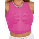 European and American style 2024 summer new round neck women's clothing sleeveless mesh perspective embroidered palm creative small vest female