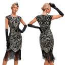 1920s Retro Dance Embroidery Flavored dress cocktail party large size sequin beaded net yarn dress