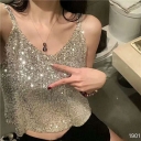 Fashion suspender wearing tide jumpy 2024 spring and summer new golden light glitter sequentine vest women's interior sexy women