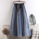 Summer new high -waisted A -line large and thin contrasting net gauze puffy skirt in the long half body skirt female skirt