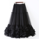 Super Daping Design Fashion Net Slot Skirt Sweet fungus edge A -shaped big puff skirt