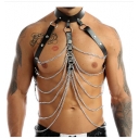 Hot -selling sexy metal chain Body chain PU leather binding chest binding leather jacket