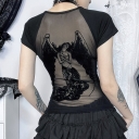 Spring 2024 new hot girl short -sleeved dark wind street versatile velvet printed T -shirt women