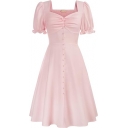 Womens 2024 Summer Puff Short Sleeve Cabana Dress Vintage 1950s Party Swing Dress
