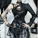 Dark single-sided retro punk leather top 2025 new gothic style personality street top for women