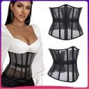 Stylish, versatile, slimming, waist belt with adjustable back straps, 14-piece boning, breathable mesh fabric, French style.