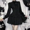 Dark-themed, fitted waist dress, 2025 new gothic style street style black long-sleeved short dress for women.