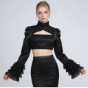 Short-sleeved cardigan with unique lace trim, dark court style, high neck, long sleeves, performance costume