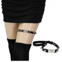 Elegant, sexy, beautiful, punk-style heart-shaped rhinestone studded leather thigh rings with pointed studs and heart-shaped elastic garter belt