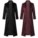 2025 Halloween Men's Overcoat, Solid Color Steampunk Suede Uniform, Long Stand Collar Stage Costume
