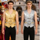 2026 Carnival Hot Selling Men's and Women's Clothing: Medieval Costumes with Sparkling Sequined Short Vests for Halloween Costumes