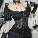 Dark Gothic Lace Tunic Top 2025 New Sexy Slim Palace Retro Tops for Women