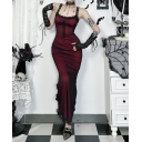 Cross double-layer suspender dress dark new style irregular long skirt birthday party temperament