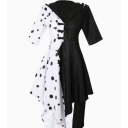 Halloween black and white witch cos Cruella shawl cape Dalmatian cape wig gloves necklace party dress