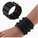 European and American punk non-mainstream exaggerated black conical spike rivet three-row leather wide bracelet bracelet wrist bracelet